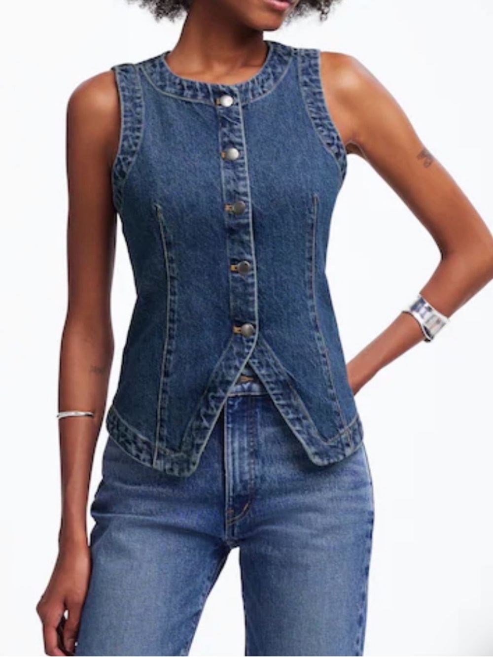 Madewell Denim Crewneck Vest in Concho Wash Size 0